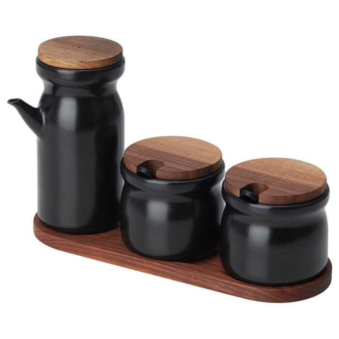 huldhet spice jar with tray set of 3 ceramic black 0972649 pe811726 s5
