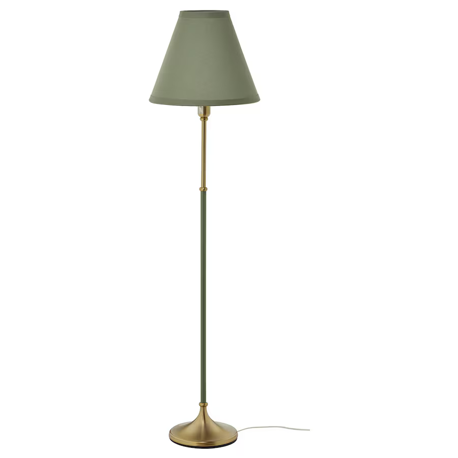 آباژور ايستاده ایکیا مدل FLYGHÖJD flyghoejd floor lamp brass green grey 1244482 pe921202 s5